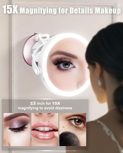 VPU 15X Magnifying Makeup Mirror with Lights, Rechargeable