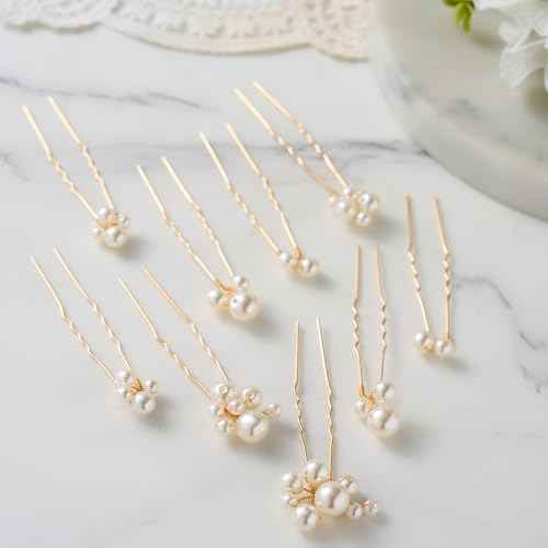 SWEETV 9 Pieces Bride Hair Accessories Pearl Wedding Hair Pins Leaf Bridal Hair Piece Vintage Hair Headpiece Leaf Hair Clips Jewelry for Women Bridesmaids Brides Flower Girls