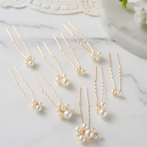 SWEETV 9 Piece Pearl Wedding Hair Pins Bridal Accessories Set