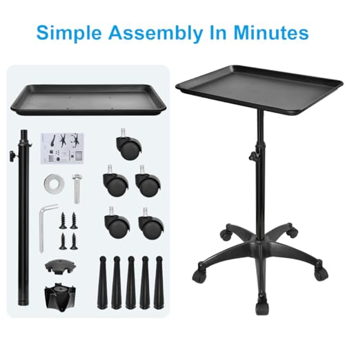 Height Adjustable Salon Rolling Cart Aluminum Tray