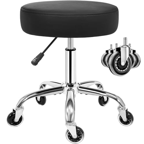 ANWBROAD Rolling Stool with Wheels - Adjustable Height, PU Leather