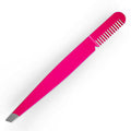 Eyebrow Tweezer with Comb - Slant Tip, Bright Pink - BOGO SALE Offer - Details Below.