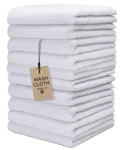 Textila Terry Wash Cloths 12x12 – Pack of 10 White Cotton