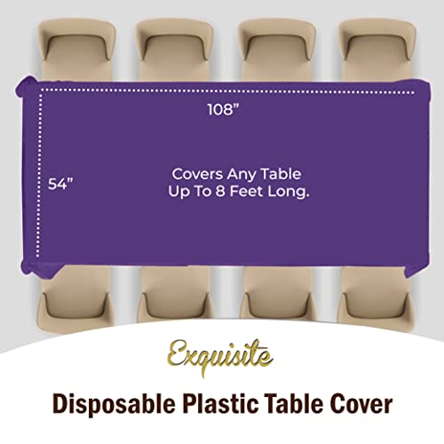 Exquisite 12-Pack Premium Plastic Tablecloth 54in. x 108in. Rectangle Table Cover - Purple