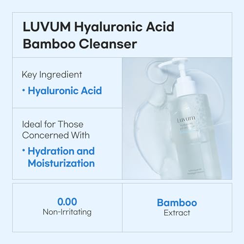 LUVUM Hyaluronic Acid Cleanser - Deep Pore Cleansing - Bamboo Extract - Gentle Formula for Sensitive Skin - Korean Gel Facial Wash, 6.76 fl. oz