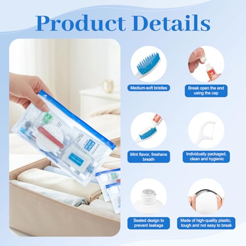 30 Pack Travel Toiletries Kit - 8-in-1 Hygiene Essentials with Zip Bag