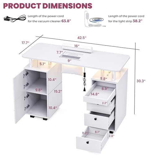 Professional Nail Desk w/ Electric Dust Collector & LED Lights