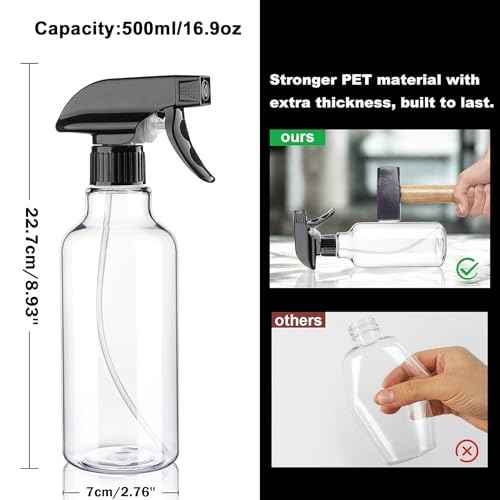 Spray Bottles 16.9oz Plastic Empty Spray Bottle for Hair Mist/Stream Spraying Heavy Duty Water Spray Bottles for Cleaning Solutions, Plants, Essential Oils 2 Pack (16.9oz)
