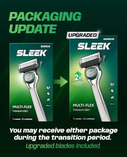 DORCO SLEEK 6-Blade Men's Razor with Handle & 2 Cartridges - Close Shave