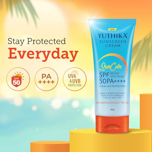 Yuthika Sunscreen SPF 50 PA++++ with UVA & UVB Protection 80g, Dermatologically Tested Sunscreen Cream for Women and Men
