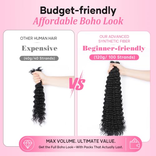 Feather Crochet Hair 20" Deep Wave - Hand-Tied Knotless Extensions