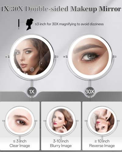 LED Makeup Mirror 30X Magnification, Rechargeable Vanity Mirror