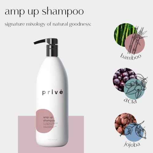 Priv? Amp Up Volumizing Shampoo for Fine, Thin Hair - Lightweight, Sulfate-Free Hair Shampoo for Women & Men - Adds Body, Lift & Shine and Refreshes Scalp - Formulated with Bamboo & Acai (33.8 oz)