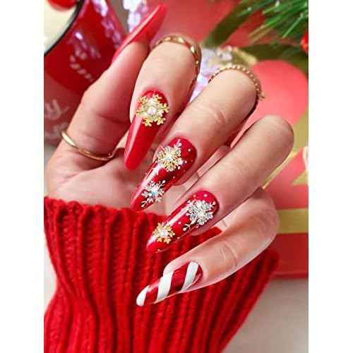 72 Pcs Christmas Snowflake Nail Charms, Kalolary 3D Glitters Nail Rhinestones with Gem Crystals Jewelry for Christmas Holiday Nail Art Decoration