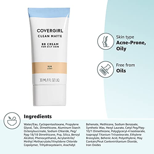 COVERGIRL - Clean Matte BB Cream, Oil-Free, Long-Lasting, Sensitive Skin, Lightweight, 100% Cruelty-Free