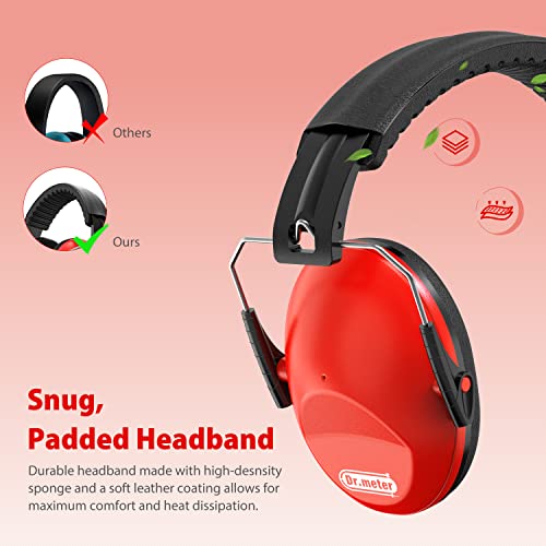 Dr.meter Ear Muffs for Noise Reduction: SNR27.4 Noise Cancelling Headphones for Kids with Adjustable Headband - Noise Cancelling Ear Muffs for Monster Jam, Football Game, Fireworks and Air Shows - Red