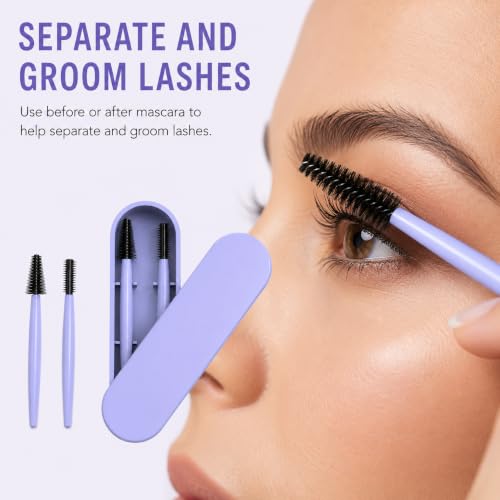AQUP Reusable Grey Eyebrow & Eyelash Brush with Case - Makeup Spoolie Tool