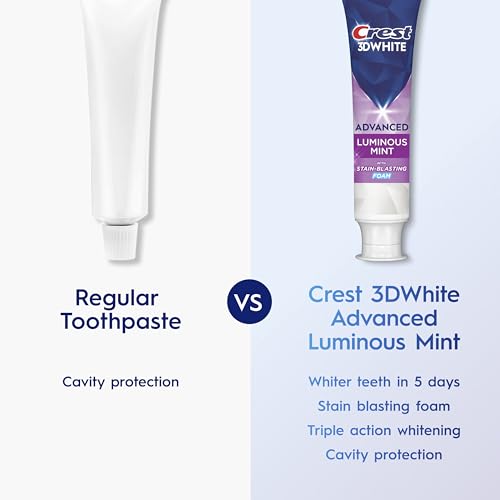 Crest 3D White Advanced Whitening Toothpaste, Luminous Mint, 3.7 oz, 4 Pack