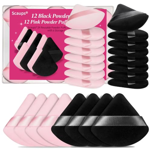 Black and Pink Triangle Makeup Powder Puffs Set - 24 Pcs with Storage Case