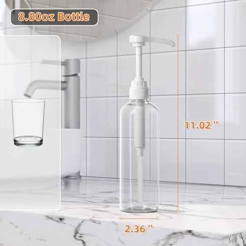 VITVITI Plastic Mouthwash Dispenser for Bathroom, 17 OZ Pump Mouth Wash Container Bottle with Cup, Clear Refillable Mouthwash Dispenser with Labels