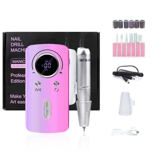 Electric Nail Drill File Professional,30000 RPM Portable Nail Drill Machine Kit Manicure Pedicure Tools Polishing Set with Nail Drill Bits Sanding Bands ? (Dazzling Purple)