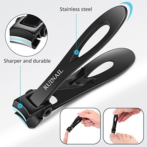 Nail Clippers for Thick Toenails 17mm Extra Wide Jaw Opening Nail Clippers Large Toenail Fingernail Nail Clipper Nail Cutter with File Tin Boxed for Men Women Seniors (Black)