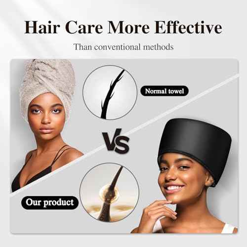 Heated Electric Thermal Steamer Cap for Natural Black Afro Hair - Hot Spa Treatment Hat with Temperature Control for Deep Conditioning at Home - Black