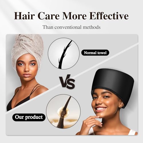 Aopow Heated Hair Steamer Cap for Deep Conditioning - Black, Temperature Control