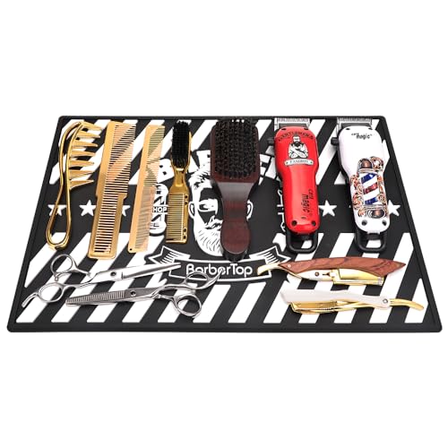 Barber Clipper Mat, Rubber Scissors Salon Mat, 17.72 x 11.81 inches, Heavy Duty Rubber Barber Table Pad, Heat-resistant Styling Station Mat (Black)