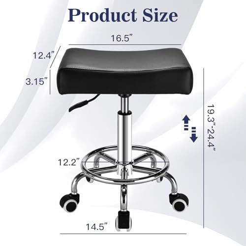 Square Salon Rolling Stool - 300lbs Weight Capacity£¬Adjustable Swivel Stool with Wheel£¬Pu Leahter Comfortable Cutting Stools for Salon Tattoo Stylist Massage Perfect for Work SPA (Premium Black)