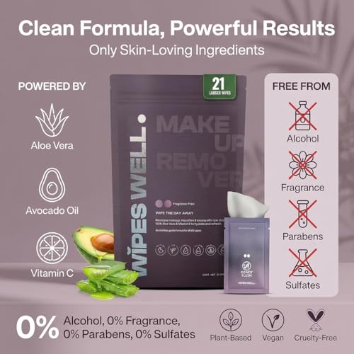 Aloe & Avocado Oil Makeup Remover Wipes, 21ct