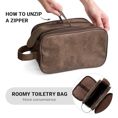Elviros Large Toiletry Bag for Men, Water-Resistant PU Leather