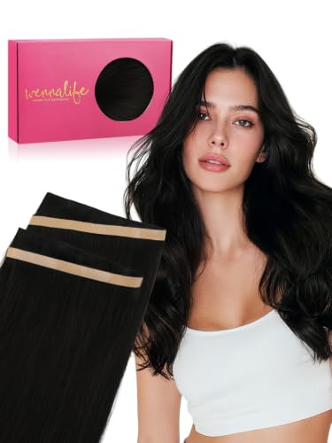Wennalife Tape-In Weft Hair Extensions 22 Inch Jet Black Remy Human Hair, 2 Pack