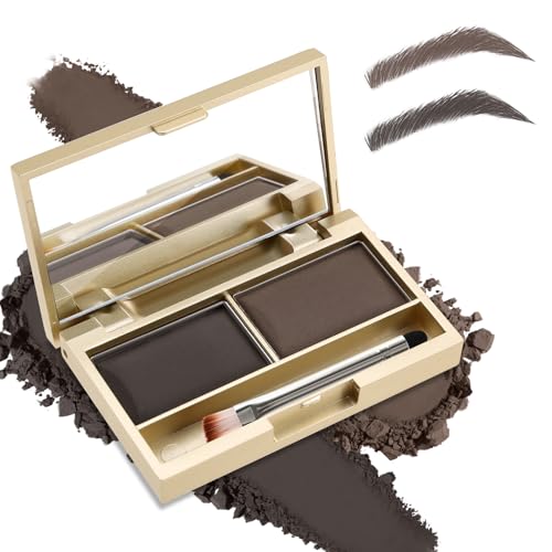 Boobeen Eyebrow Powder Kit, 2-Color Waterproof Palette with Brush & Mirror