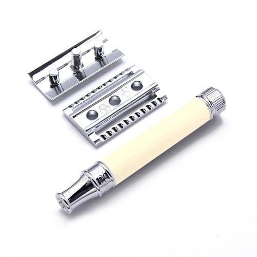 Edwin Jagger DE87BLAMZ Classic Double Edge Manual Eco-Friendly and Reusable Safety Razor for Men and Women for Shaving Cream or Soap Fits All DE Razor Blades (Imitation Ivory)