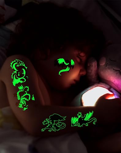 140 Glow-in-Dark Dragon Temporary Tattoos, 35 Designs