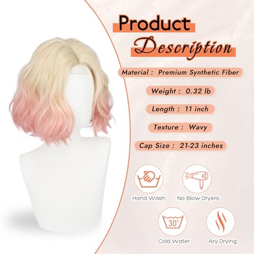 Pink Bob Wig with Lace Front - Short Wavy Synthetic Hair
