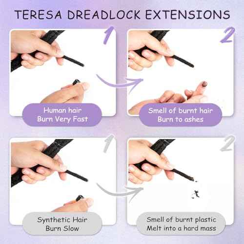 Teresa 8 Inch 0.8cm Width Loc Extension Human Hair Natural Black 30 Strands Full Hand-made Permanent Locs Extensions Can Be Dyed and Bleached for Men/Women/Kids Real Dreadlock Extensions Human Hair