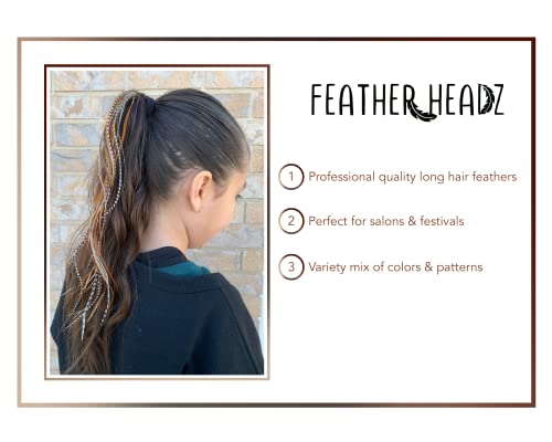 21 Natural Color Hair Feathers - 9”- 14” Long - Feathers for Hair Extension - DIY Kit - Eye-Catching Design - 20 Micro-link Beads - 100% Real Rooster Feathers - Professional Color Hair Feathers