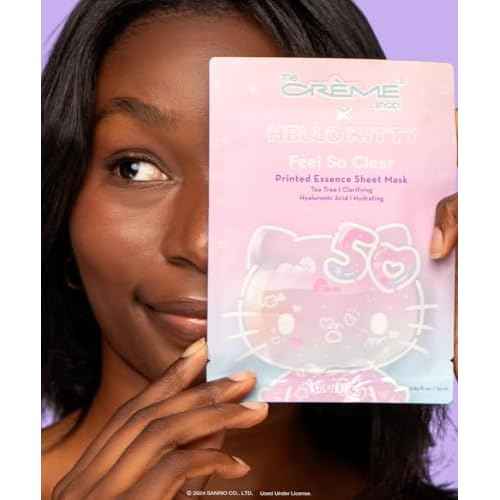 The Cr?me Shop x Hello Kitty Feel So Clear Printed Essence Sheet Mask, Clarifying and Hydrating Face Mask with Tea Tree and Hyaluronic Acid - 50th Year Anniversary Limited Edition - (Pack of 12)