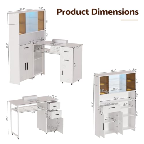 Oakvera Mobile Manicure Table w/ LED Cabinet & Dust Collector