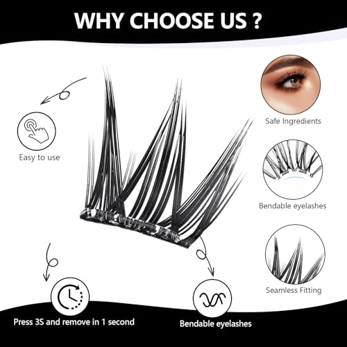 Glue-Free Lash Clusters Kit, 40Pc 12mm C Curl Wispy Eyelashes