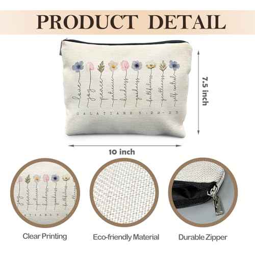 Christian Gifts Makeup Bag, Floral Christian Cosmetic Bags for Women, Galatians 5:22-23 Bible Verse Makeup Pouch, Faith Based Gifts Zipper Pouch