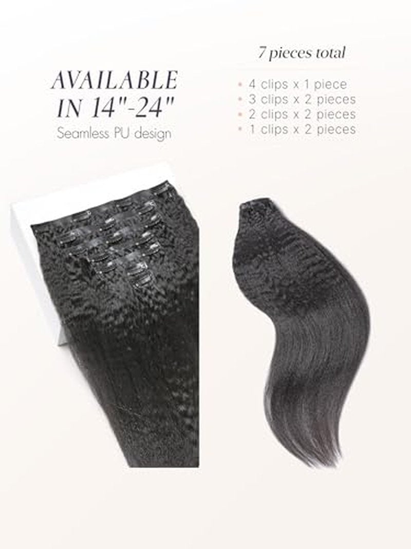 LUVME Seamless Kinky Straight Clip-In Hair Extensions - 16 Inch, 100g