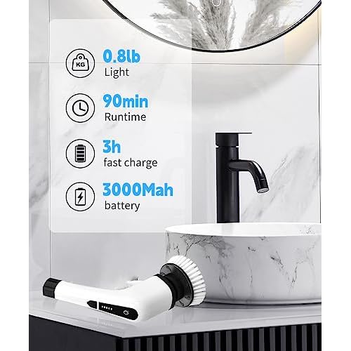 Electric Spin Scrubber Cleaning Brush: Cordless Power Shower Scrubber for Cleaning Bathroom Tub Tiles Car with Long Handle | Portable E Spin Bathtub Spinning Cleaner Scrub Brush Household Use Supplies
