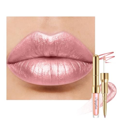 Nude Metallic Lipstick & Lip Liner Combo 2-in-1 Waterproof