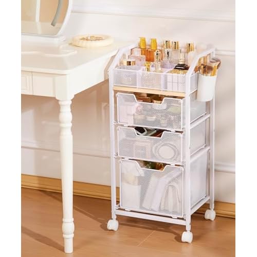 Homde Rolling Makeup Organizer with Drawers: Skincare Storage Cart with Wheels for Home Bedroom Vanity - Cosmetic Display Holder for Beauty Enthusiasts Makeup Artists