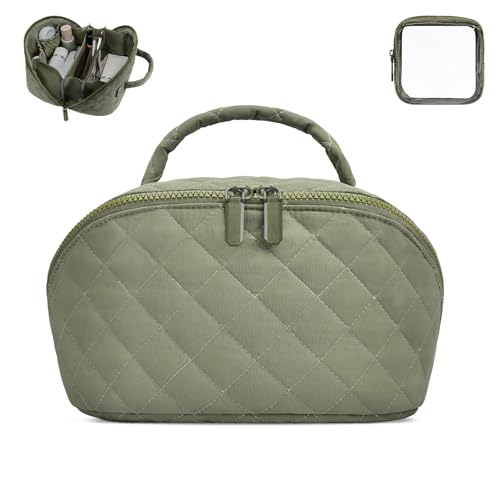 Quilted Puffer Makeup Bag - Waterproof Travel Organizer for Women