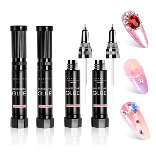 Makartt Nail Rhinestone Glue Gel 8ml*4 with Precision Brush & Tip - Gem Grip