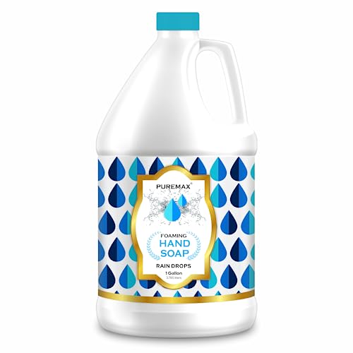 Puremax Foaming Hand Soap Refills with Essential Oils | Rain Drops | Gentle, Moisturizing | Biodegradable Formula | Made in USA | 128 Fl Oz (1 Gallon) |